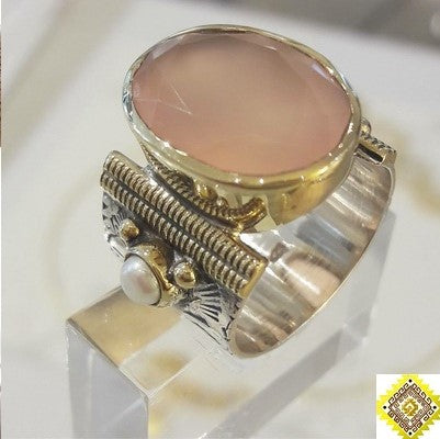 Bague argent et calcédoine rose