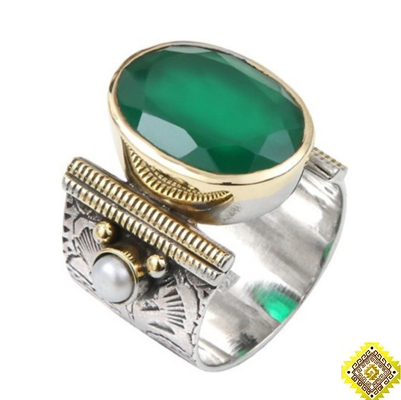 Bague argent et quartz vert DESIGN DES ANDES